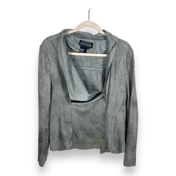 XL LIVE A LITTLE GREEN FAUX SUEDE STRETCH JACKET ZIP CLOSURE LONG SLEEVE MOTO - Picture 1 of 11